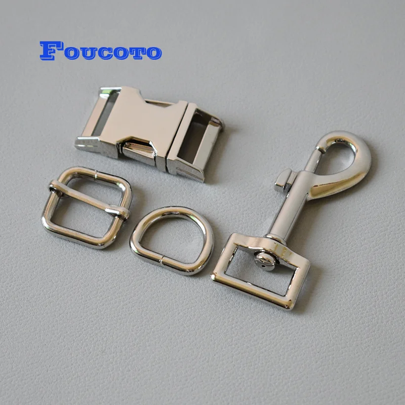 

10 sets Metal hardware release buckle D rings slider 20mm for paracord puppy rope dog collar adjustable buckles DIY accessories