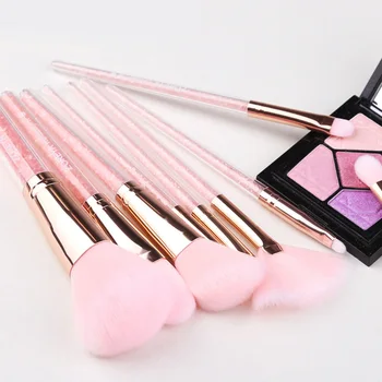 

10 Pcs Professional Fashion Non Shedding Portable Travel Crystal Handle Synthetic Fiber Soft Bristles With Bag Makeup Brush Set