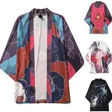 2021 estilo japonês do vintage impressão cover up cardigan camisas masculina casual solto frente aberta 3/4 manga blusa topo roupas masculinas