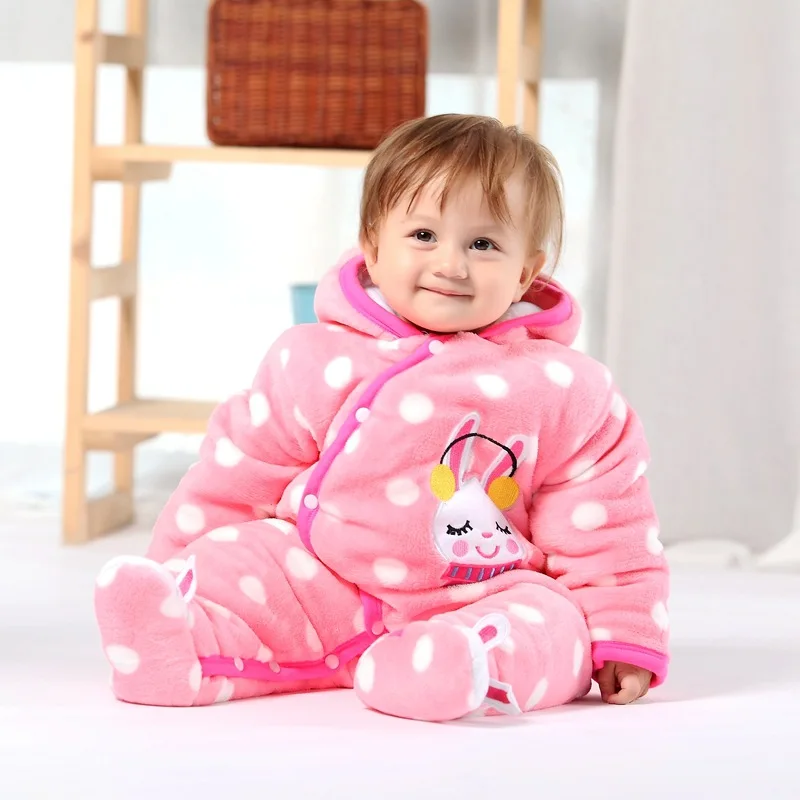 Clearance Sale Baby Girls Rompers Winter Coral Fleece Kids Boy Clothing Set Cartoon Hooded Newborn Clothes Warm Infant Jumpsuits