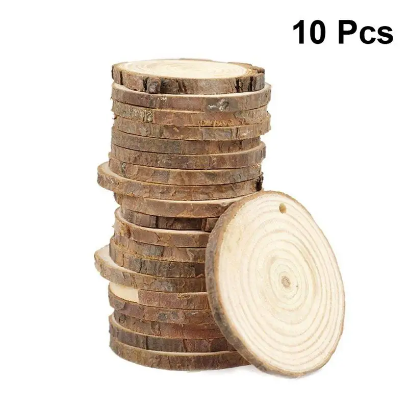 

10Pcs Pine Slices Round DIY Wooden Punched Pine Pieces Keychain Pendant Ornament Decoration For Garden Photography Home