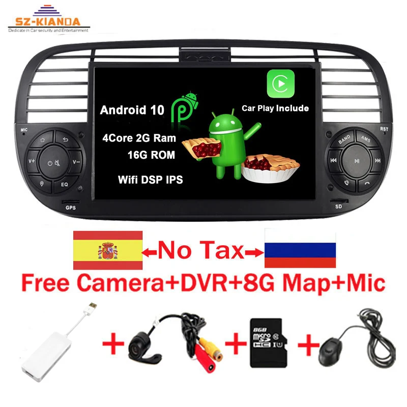 В наличии Android 10 0 четырехъядерный автомобильный Dvd медиаплеер для FIAT 500 радио GPS DPS