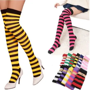 

Women Girl Sheer Striped Thigh High Stockings Plus Size Over The Knee Socks