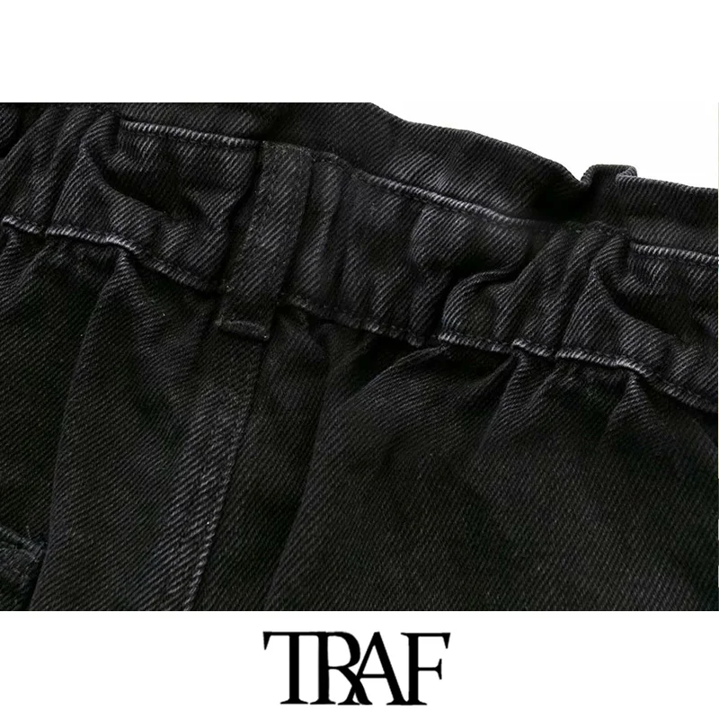 TRAF Женские винтажные шикарные джинсы с карманами и высокой талией на молнии, женские джинсовые штаны с эластичной талией, Pantalones Mujer