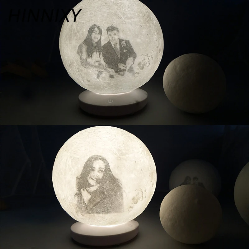 Hinnixy пользовательские 3D печать Луна ночник фото личность RGB Изменение USB Батарея