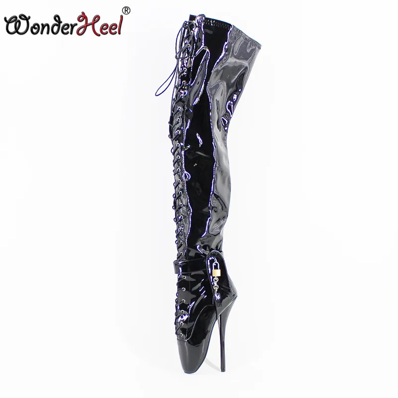 Wonderheel/Новые балетки на очень высоком каблуке 18 см пикантные сапоги с замком |