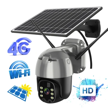 스마트 태양 에너지 충전식 전원 3MP 1536P 4G LTE WiFi 배터리 PTZ 카메라, 무선 보안 IP 카메라 PIR 감지 오디오