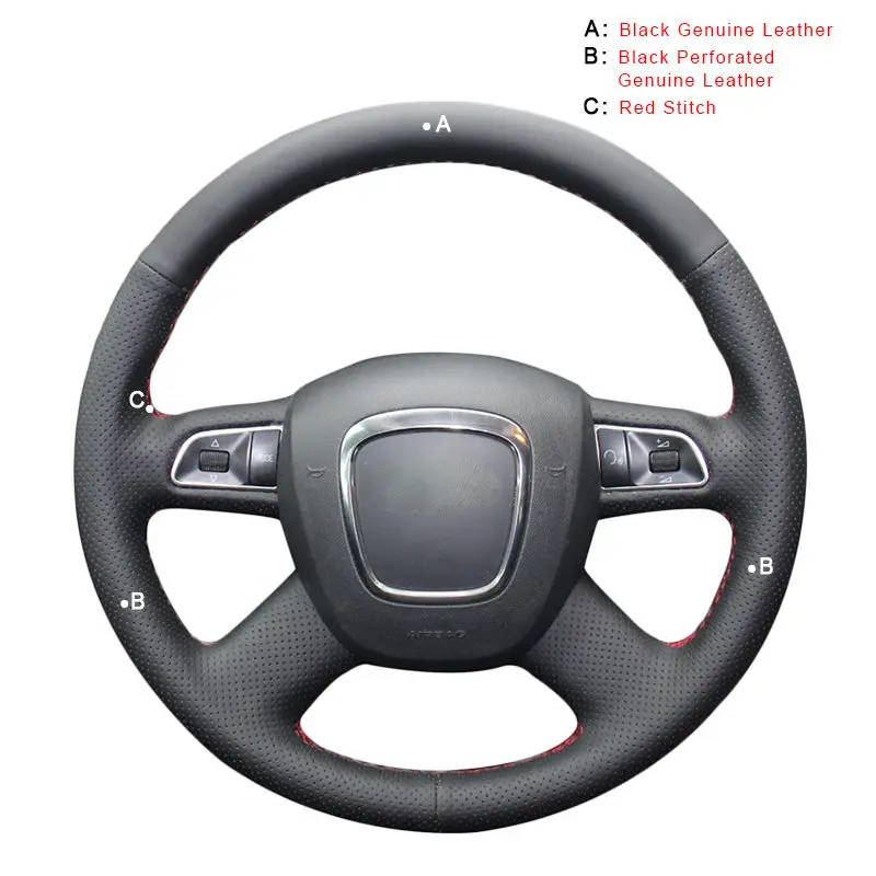 Авто оплетка на руль для Audi A3(8 P) Sportback A4(B8) Avant A5(8 T) A6(C6) A8(D3) Q5(8R) Q7 автомобильные чехлы - Название цвета: Genuine Leather
