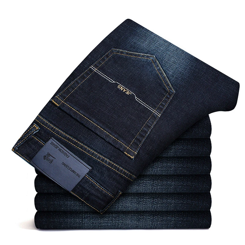

2019 Autumn Winter New High Quality Mens Black Blue Jeans Stretch Business Casual Style Trousers Male Cotton Pants Plus Size 42