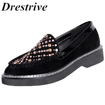 

Drestrive Women Pumps Kid Suede Crystal Platform Shallow Round Toe Low Heels 4 cm 2020 Spring Female Casual Shoes Slip On