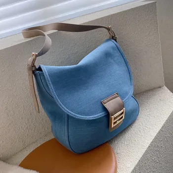 

Casual Denim Women Shoulder Bag Large capacity High Quality Jeans female messenger bags Travel Handbag 2020 new blue