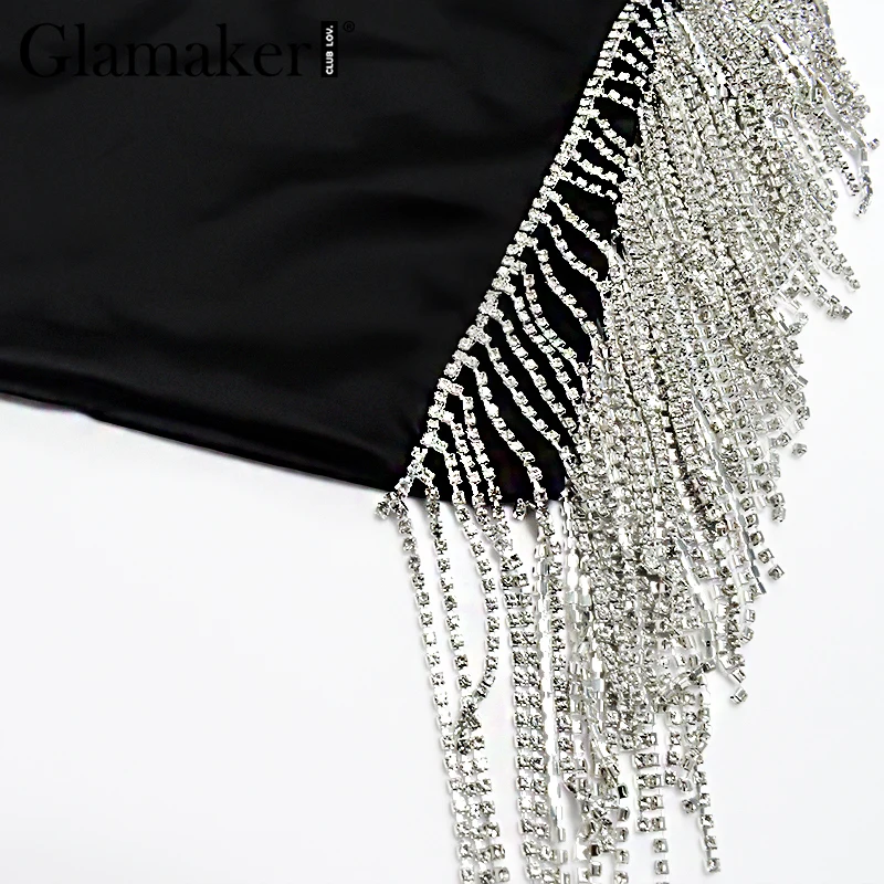 Glamaker, костюм-двойка с тонкими бретельками, атласное платье, женское мини-платье в стиле пэчворк с кисточками и высокой талией, женское осеннее зимнее сексуальное платье