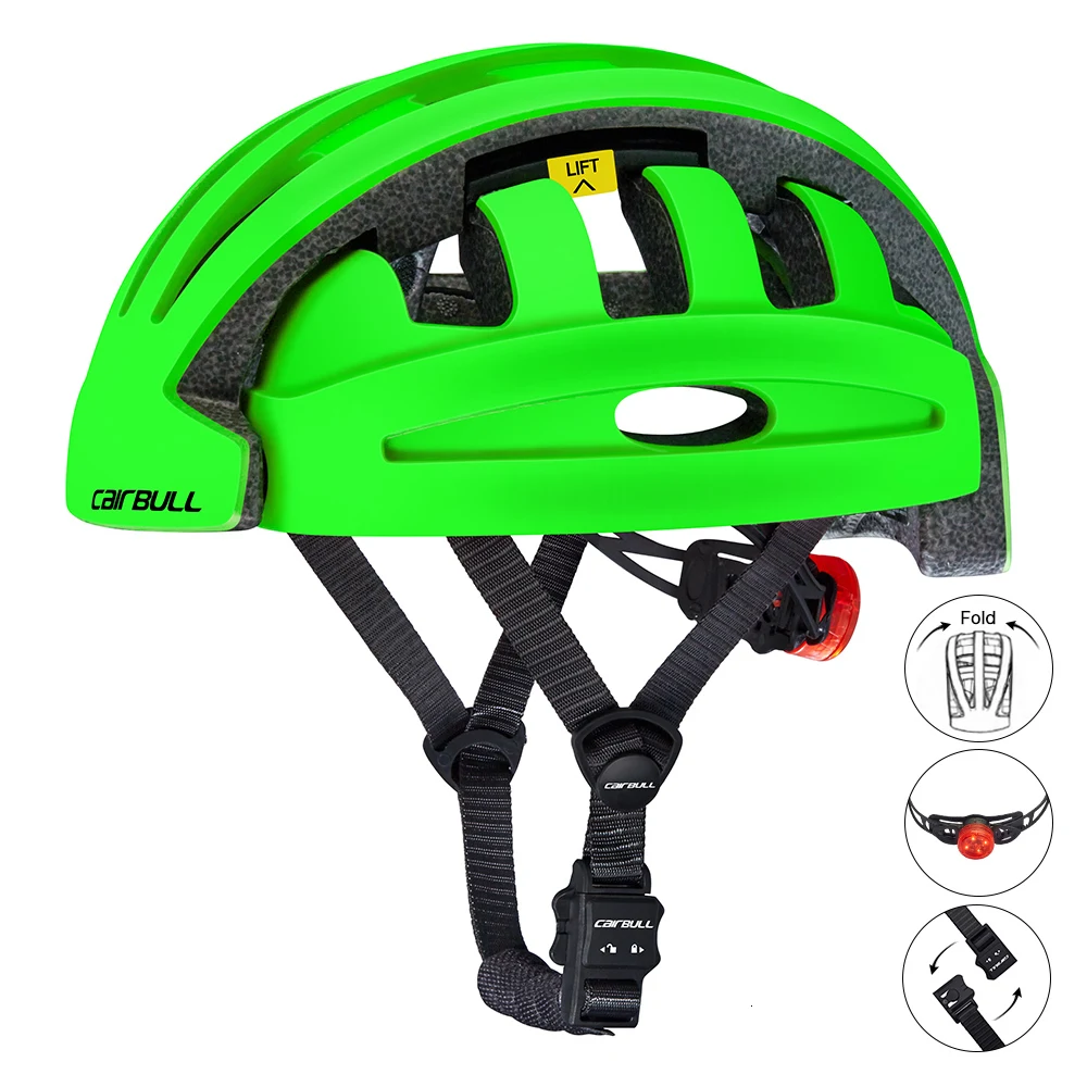 NEW Outdoor Sports Folding Cycling Helmet Men Women Bicycle Helmet with Taillight Ultralight Mountain Road Bike Riding Helmets - Цвет: green