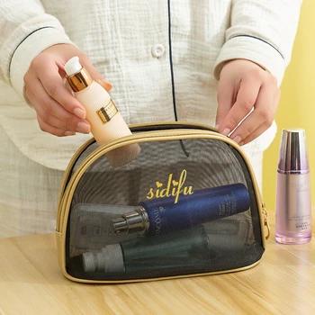 

Fashion Transparent Mesh Cosmetic Bag Wish Portable Organizer Toiletry Makeup Case Travel Transparent Beauty Women Make Up Box