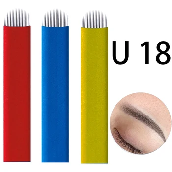 U18 Microblading Blades Needles Blue Red Yellow-50pcs U18 Microblading Blades Needles Blue Red Yellow-50pcs