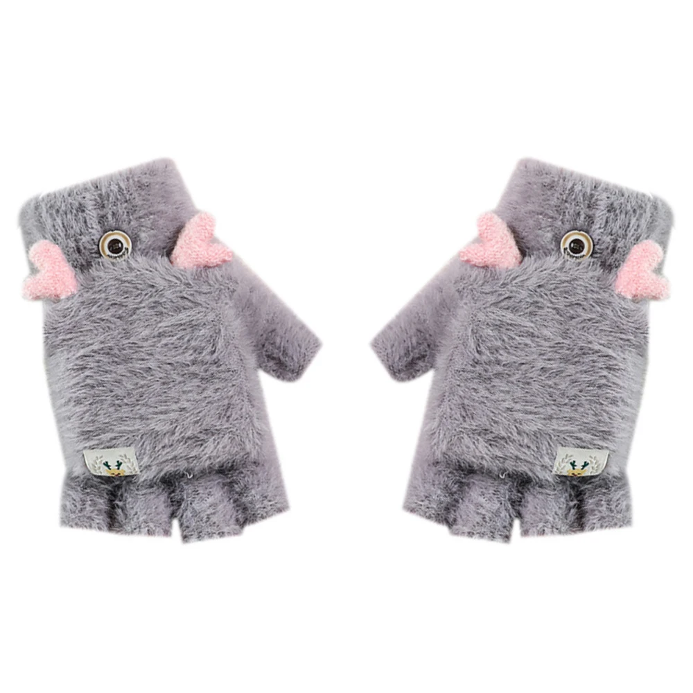 Winter Gloves 4 Colors Women Fingerless Gloves Knitting Wool Mittens Wrist Female Outdoor Riding Cute Fawn Flip Knitting Gloves