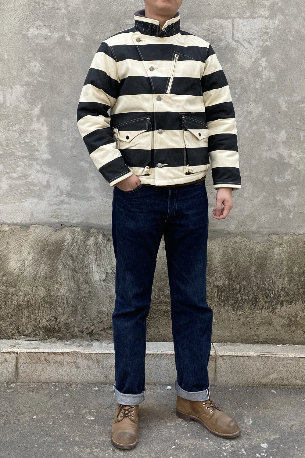 Мужская зимняя мотоциклетная куртка в полоску с шерстяной подкладкой|Куртки| |