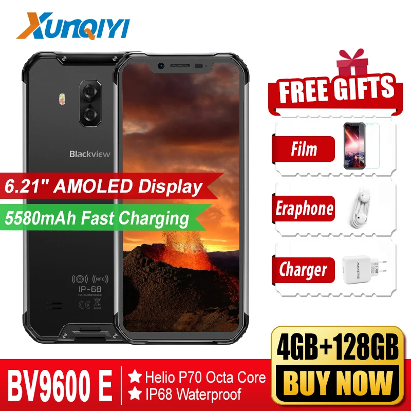 Мобильный телефон Blackview BV9600E водонепроницаемый Helio P70 Android 9 0 4 Гб ОЗУ 128 ПЗУ AMOLED