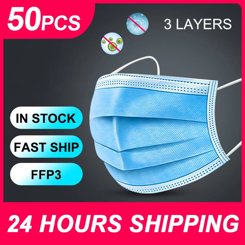 

Disposable Mask ffp3 Face Mask PM2.5 Dust Masks Germ Protection Mouth Mask 50pcs Face Masks 3-layers Disposable Masks FFP3