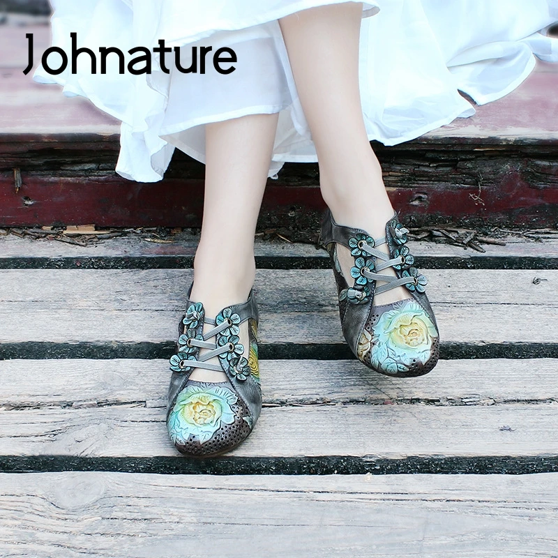 Женские туфли из натуральной кожи Johnature на плоской подошве с круглым носком в