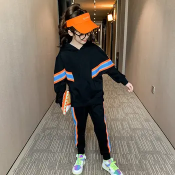 

Sport Clothing Kids New Arrival Spring Fall Girls Long Sleeve Hooded Tops + Pants Two Pieces Tracksuit Children's Clothes Outfit