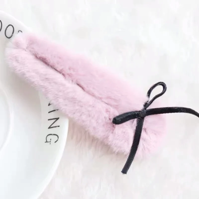 Purple Barrettes MISM м 1 шт. заколки для волос из искусственного кроличьего меха с бантом для девочек, милые мягкие заколки для волос, цветная заколка-бабочка, аксессуары для волос - Цвет: Purple Barrettes