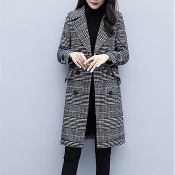

Fashion houndstooth coat women in the long section popular 2019 autumn and winter new woolen coat office ladies coat female B687