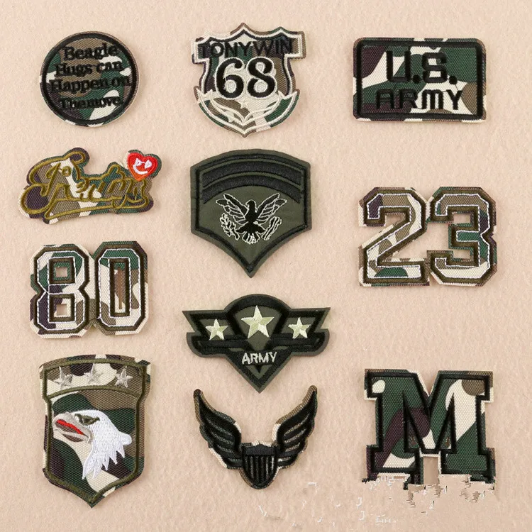 Military insignia army iron-on patches for clothing embroidered floral down jackets DIY sequined applique badges | Дом и сад