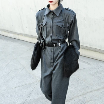 

Loose Fit Pocket Split Wide Leg Women Jumpsuit New High Waist Pocket Stitch Pants Fashion Tide Spring Utumn 2019 1388