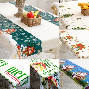 

New Christmas Tablecloth PVC Table Cover Decorations Waterproof Disposable Plain Dinner Party Home Table Cloth Cover 110*180cm