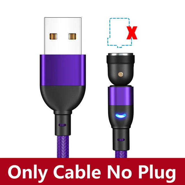 AUFU 540 Degrees Rotating Magnetic Cable Micro USB Type C Phone Cable For iPhone11 Pro XS Max Samsung Xiaomi USB Cord Wire Cable Purple Only Cable