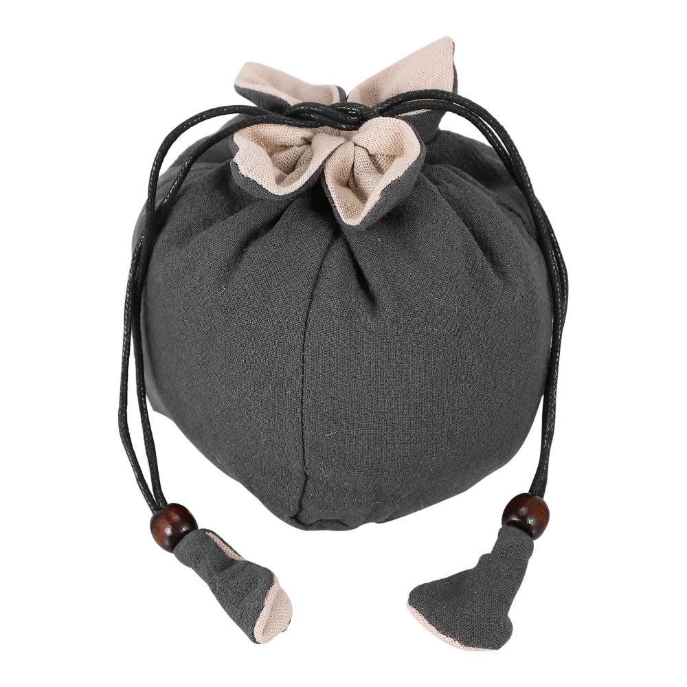 Portable Cotton Linen Teapot Bag Tea Set Storage Bag Travel Pouch Teaware Kitchen Dining Bar Accessories Wooden Beads Simple