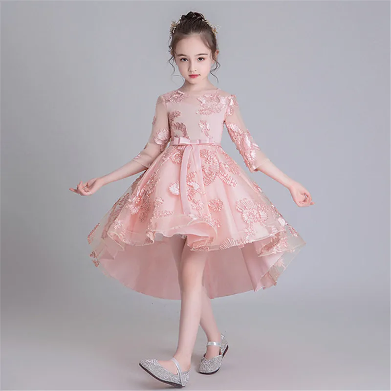 pink Платье с цветочным узором для девочек; костюм для подростков; Детские вечерние платья для маленьких девочек; Детские Свадебные платья для девочек; элегантное платье принцессы на выпускной - Цвет: pink