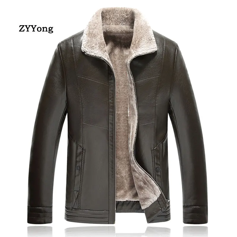 

Зимняя черная флисовая кожаная куртка, Мужская парка, пальто плюс бархат, ветрозащитная теплая ПУ Повседневная ветровка, верхняя одежда