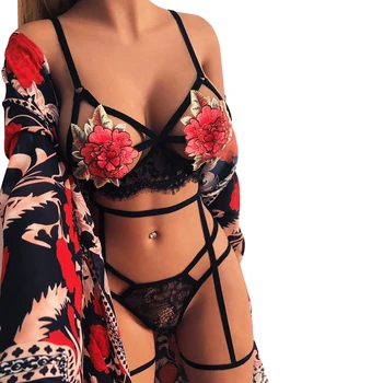 

Women Lingerie Set Underwear Floral Bralette Seamless Panties With Belt Female Bra Thongs Briefs Ladies G String Underpants