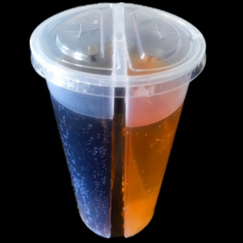 10Pcs/lot Disposable Plastic Cups Creative Bubble Tea Drinking Cup with Lids 700ml Double Grid Thicken Smoothie Cup for Dinks