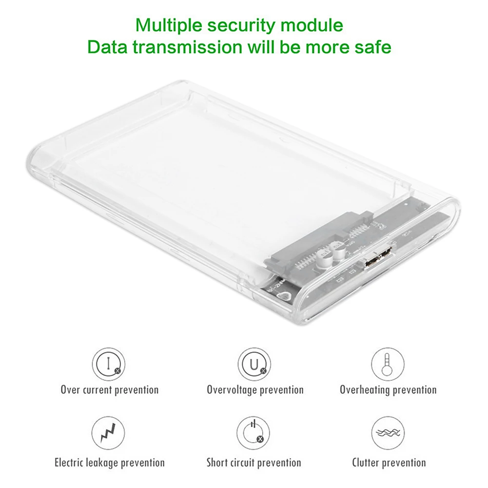 Transparent Plastic 2.5 inch HDD SSD Case Enclosure SATA III to USB 3.0 Hard Drive Disk Box Enclosure