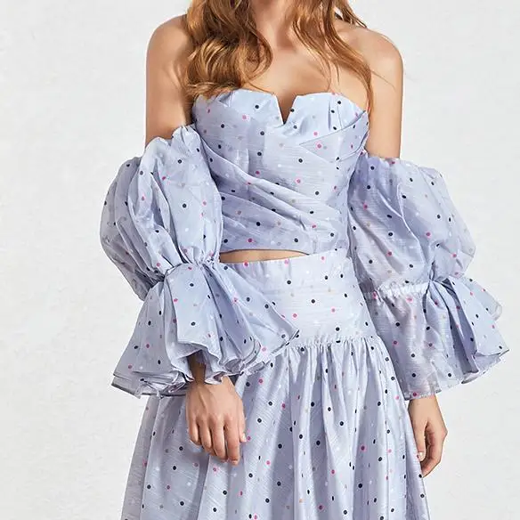 

Fashion 2020 Spring Autumn Sets Polka Dot Women Two Piece Suit Flare Sleeve Two Piece Suit