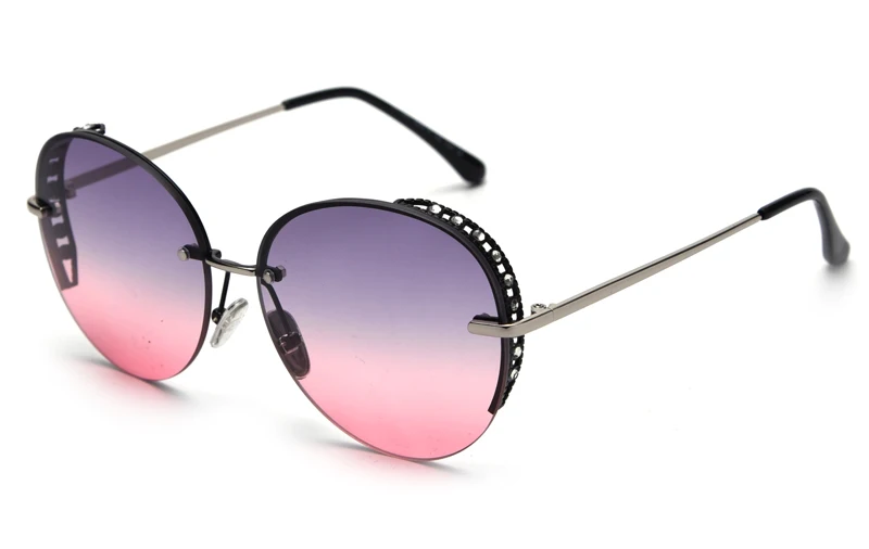 grey pink lens Kachawoo, полуоправы, солнцезащитные очки, Круглые, Ретро стиль, женские, коричневые, зеленые, без оправы, солнцезащитные очки, стразы, золото, металл, высокое качество, очки - Цвет линз: grey pink lens