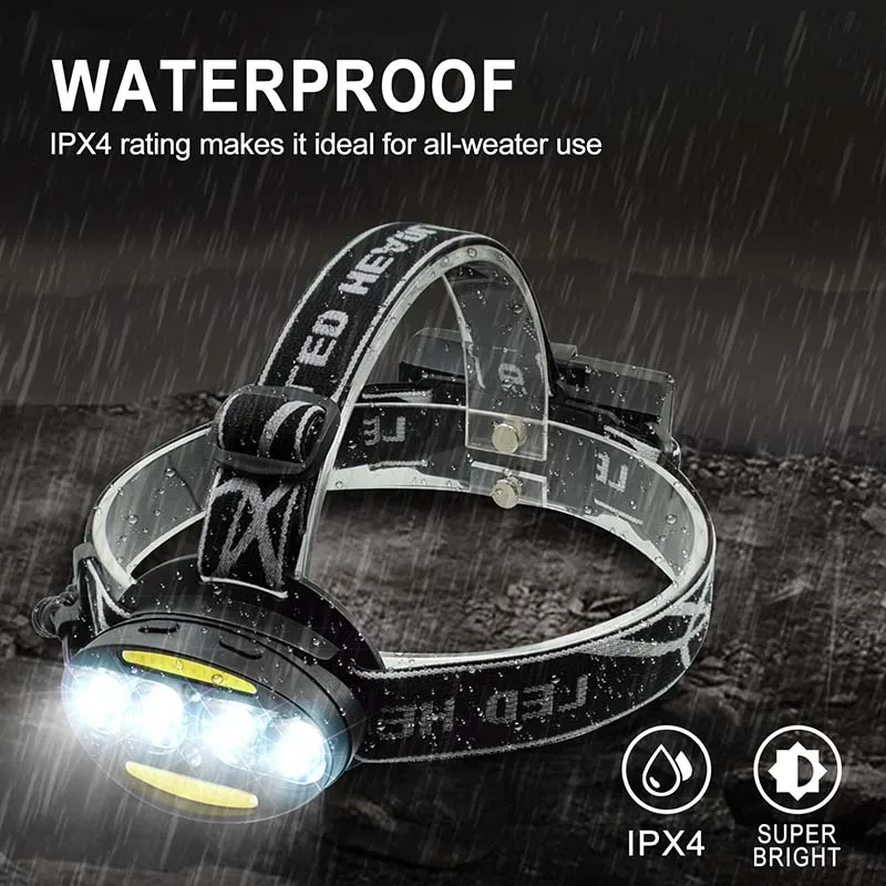 Перезаряжаемая USB фара Wasafire 4 * T6 + 2 COB красный светодиодный головной фонарь