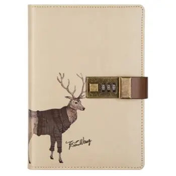 

2020 New Travel Notebook with Combination Lock Faux Leather Animals Diary Journal Notepad