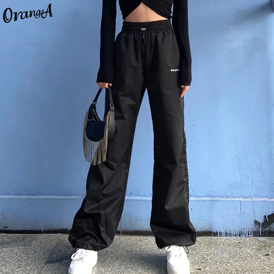 

OrangeA Women Letter Embroidery Joggers High Waist Pants Loose Hip Hop Sweatpants Drawstring Harem Casual Soft Female Streetwear