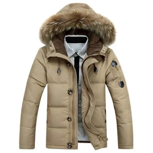 Зимняя мужская пуховая куртка с воротником и капюшоном, толстая парка, пуховое пальто, мужская зимняя куртка размера плюс, Зимняя парка, пальто - Цвет: Khaki