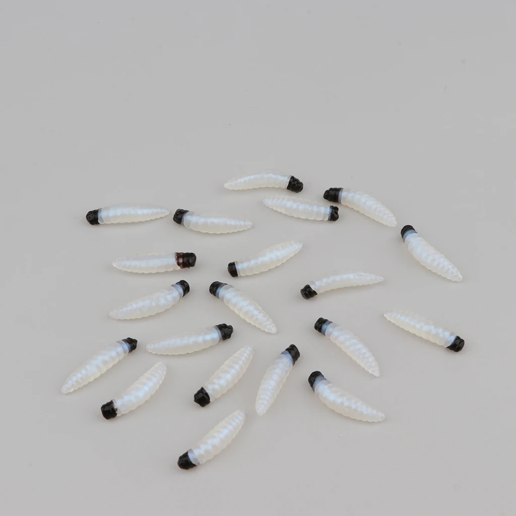 20pcs Soft Plastic Fishing Wax Worms Artificial Bee Moth Silicone Larva Wiggler Glow Maggot Grub Lure Baits Assorted Colors