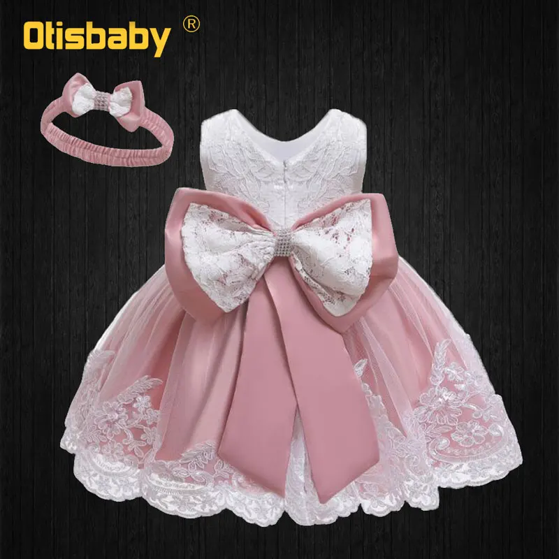 Image Pink B Рождественское кружевное платье с цветочным рисунком 1 год День рождения бальное платье для маленьких девочек для крещения, Платье для малышей Одежда для новорожденных платье-пачка с бантом, Головные уборы - Цвет: Image Pink B