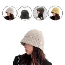 

Simple Knitted Bucket Cap Ribbed Brim Soft Texture Stretchy Trendy Woolen Hat Basin Hat Bucket Hat