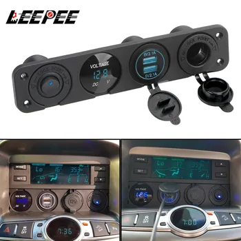 

12V Power 4 In 1 Switch Panel Waterproof Digital Voltmeter Car Dual Usb Charger Socket Cigarette Lighter With Rocker Switch