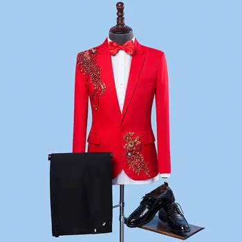 

2020 Men New Style Stereo Sequin Parquet Suit Singer Master of Ceremonies Suit Stage Studio Embroidery Performance Suit