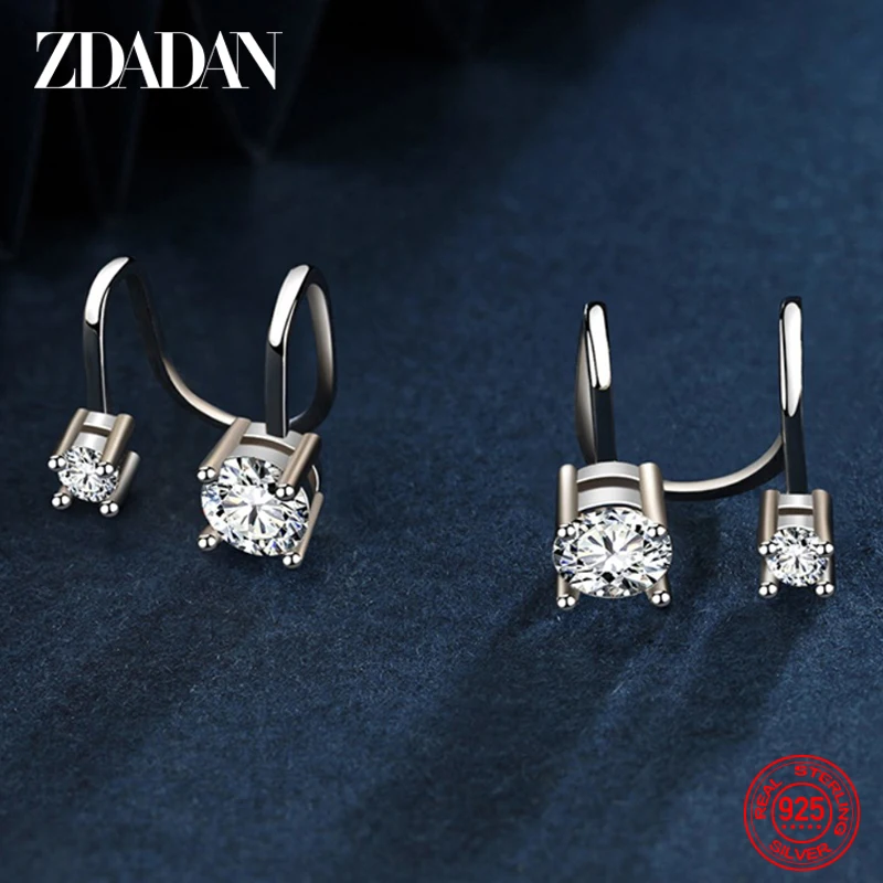 

ZDADAN 925 Sterling Silver Geometric Zircon Ear Clips For Women Charm Wedding Jewelry Accessories