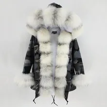 Новая Длинная зимняя куртка женская верхняя одежда толстые парки натуральный Лисий Мех меховой воротник пальто с подкладкой с капюшоном камуфляж Pelliccia